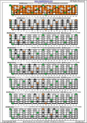BCAGED octaves C pentatonic major scale (131313 sweeps) box shapes : entire fretboard notes